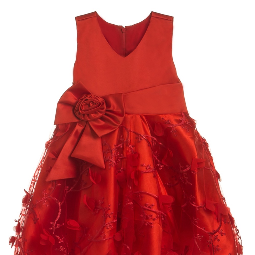 NEW Little Girls Ruffled Tulle Bow Red Party Flower Girl Wedding Holiday Dress